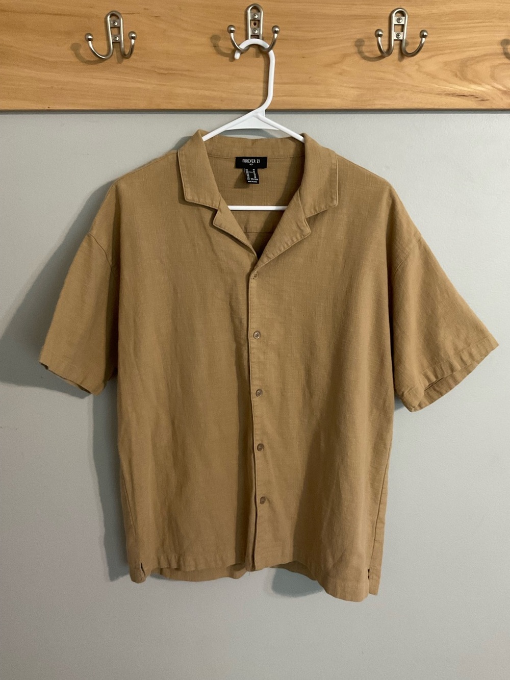 Forever 21 Men's Camp Collar Button-Up - Camel Tan- Medium